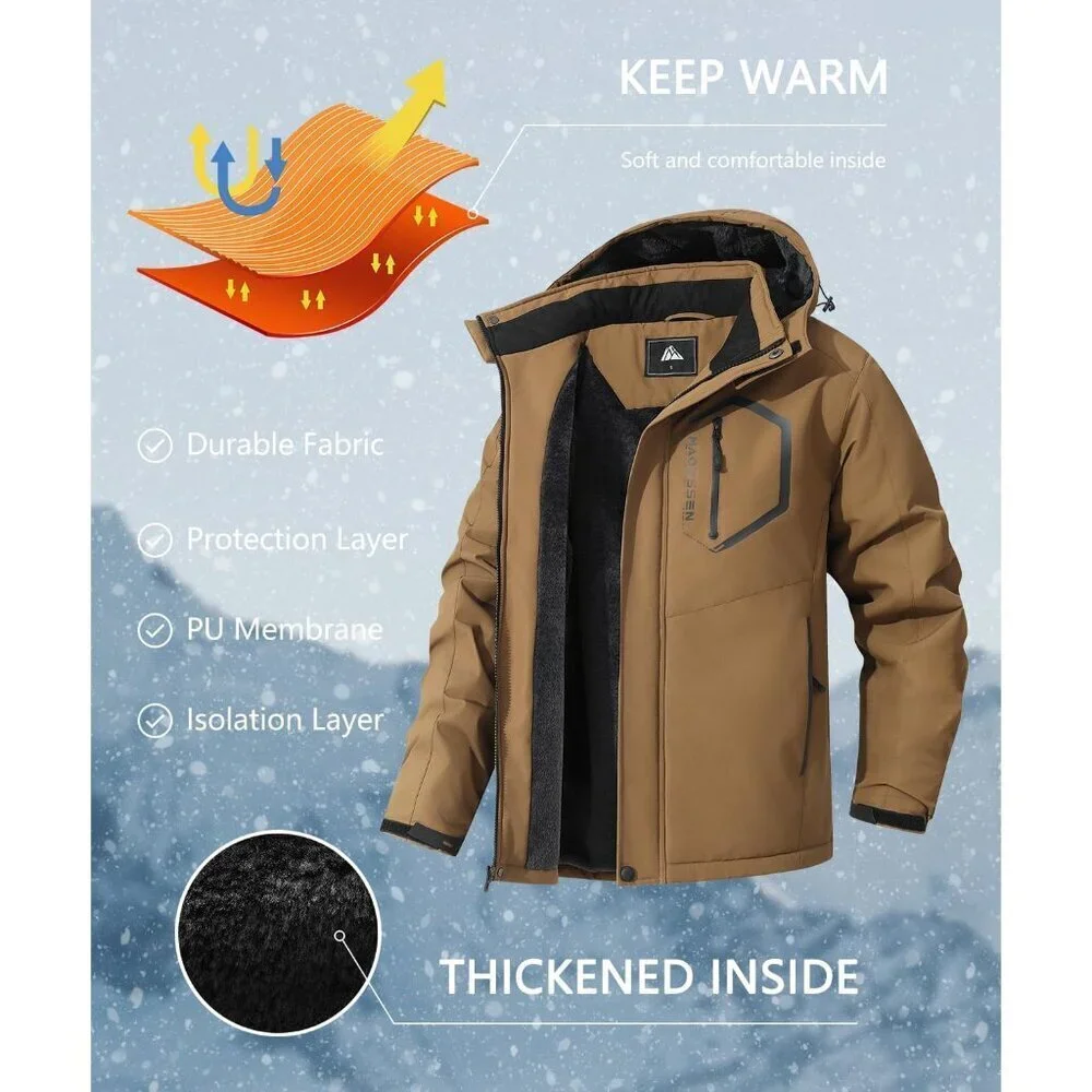 Men's Mountain Ski Jacket Winter Snow Coats Waterproof Warm Fleece Lining Jacket